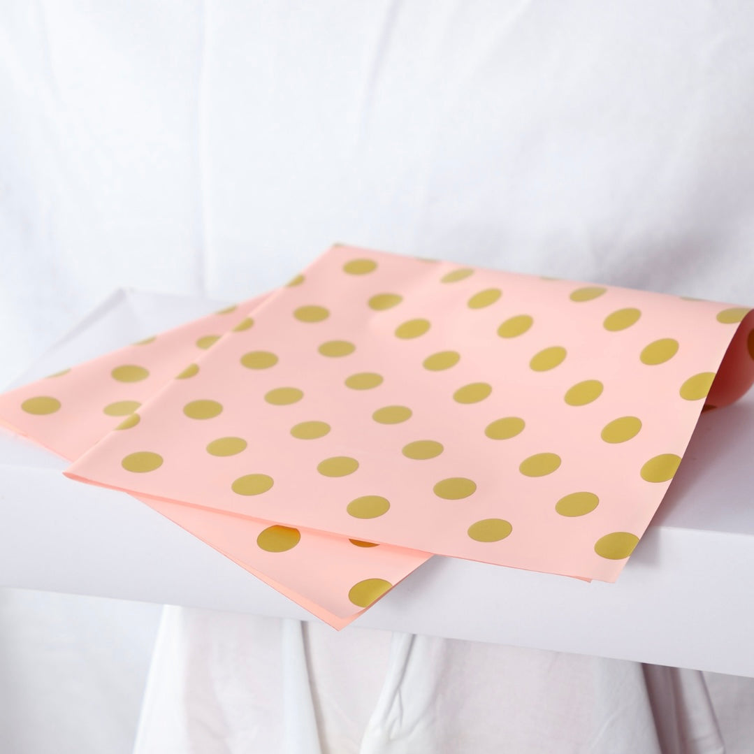 Hârtie Piersică cu Buline Aurii pentru Buchet